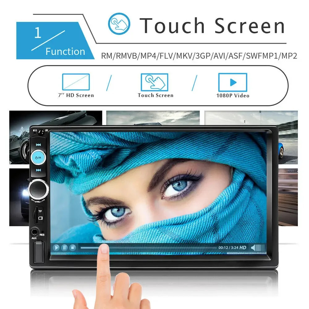 Car Stereo Double Din Car Radio 7 Inch HD Player MP5 Touch Screen+Backup Camera