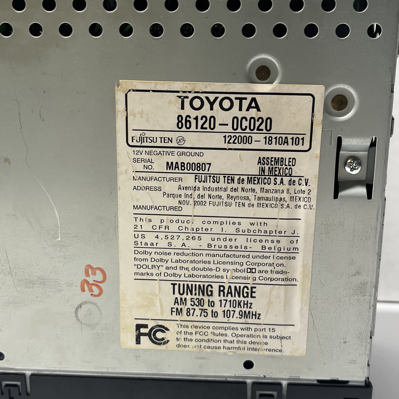 Toyota Camry Am Fm Cd Player Radio Receiver GQ406 TESTED OEM Tacoma 1999 a 2003