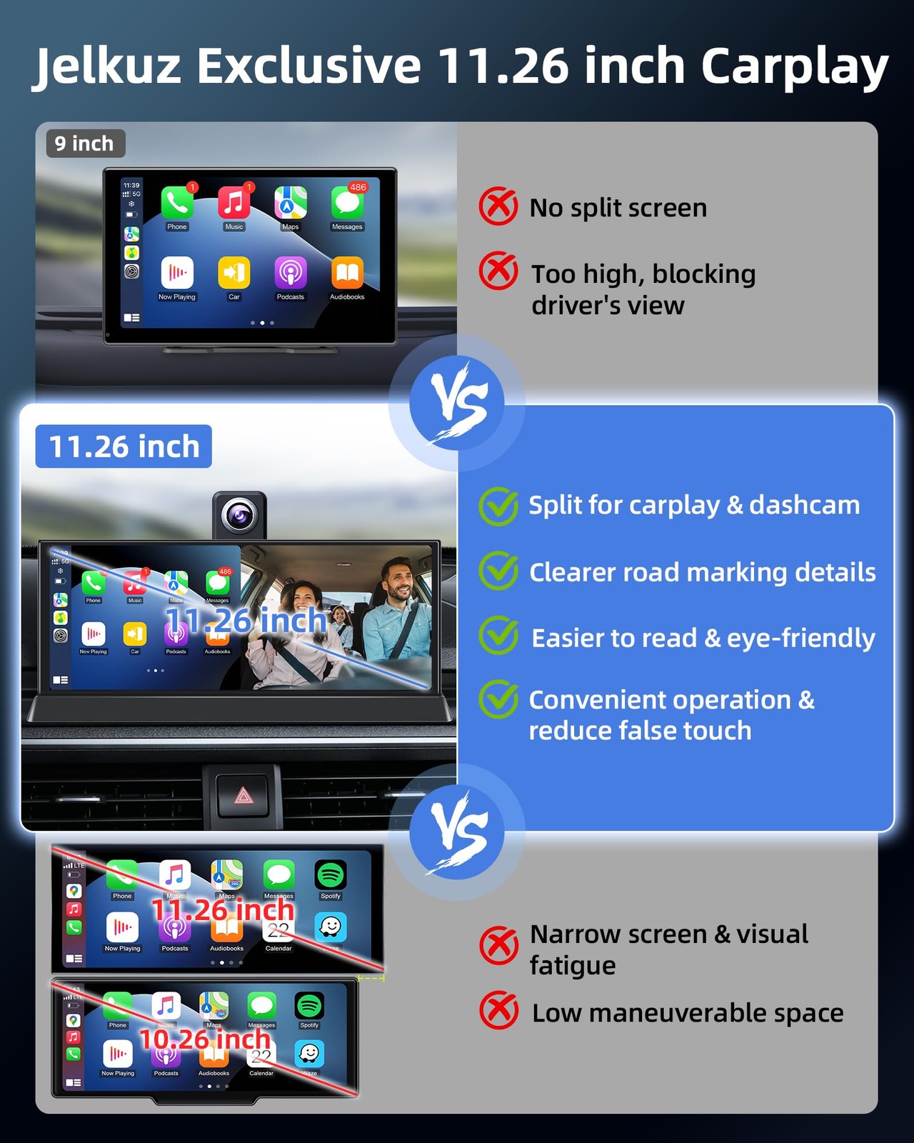 11.26” 4K Carplay Screen for Car Max 2026 with 350° Rotatable Lens Wireless …