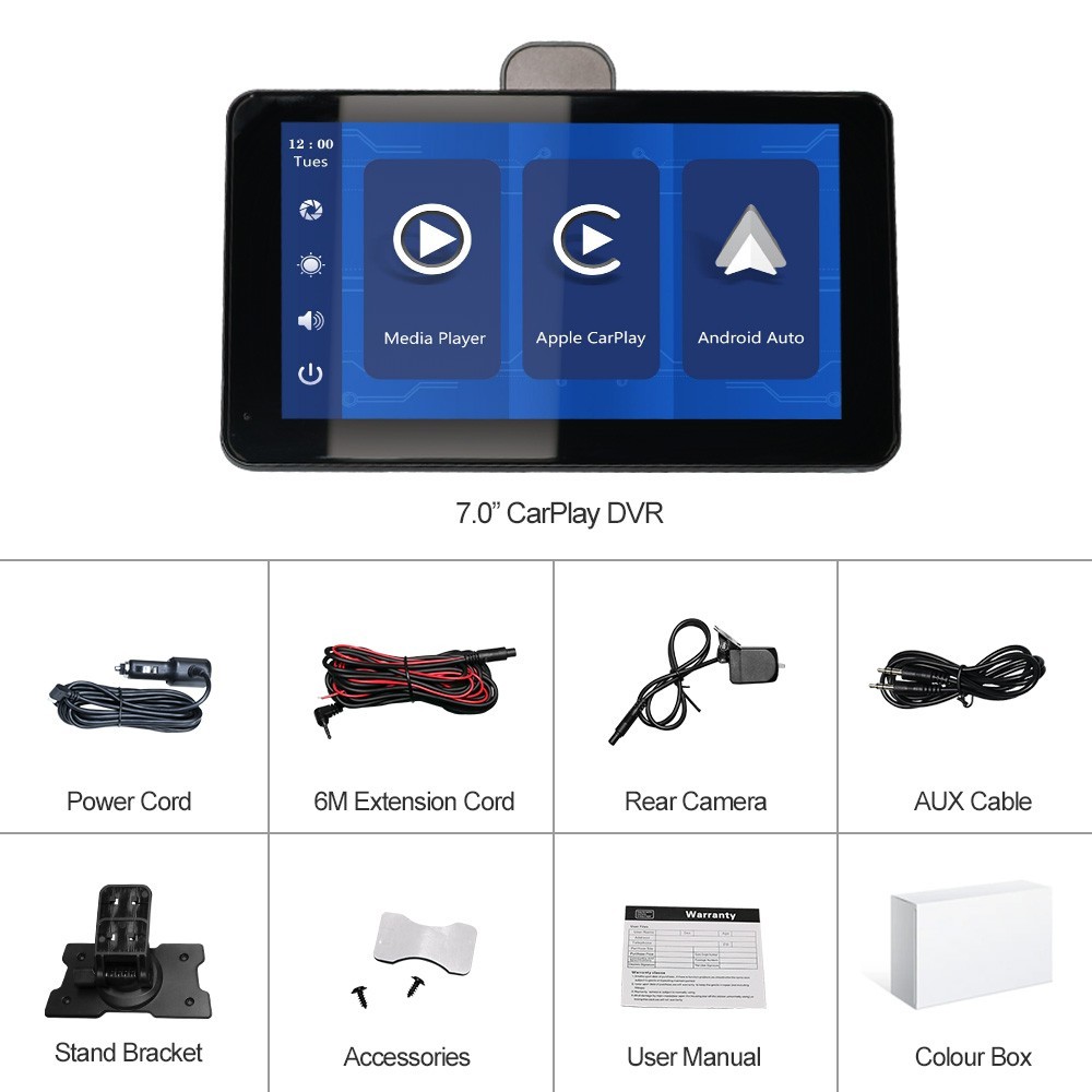Clearance! 7″ Apple CarPlay DVR with 1080P Dual Dash Cam – iPhone Only