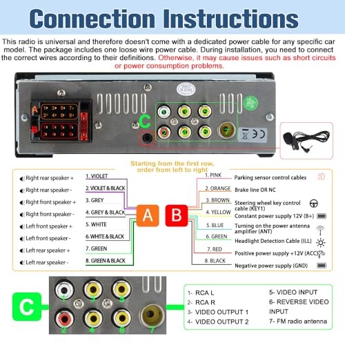 Universal Single Din Car Stereo with Wireless CarPlay & Android Auto, 6.36 inch