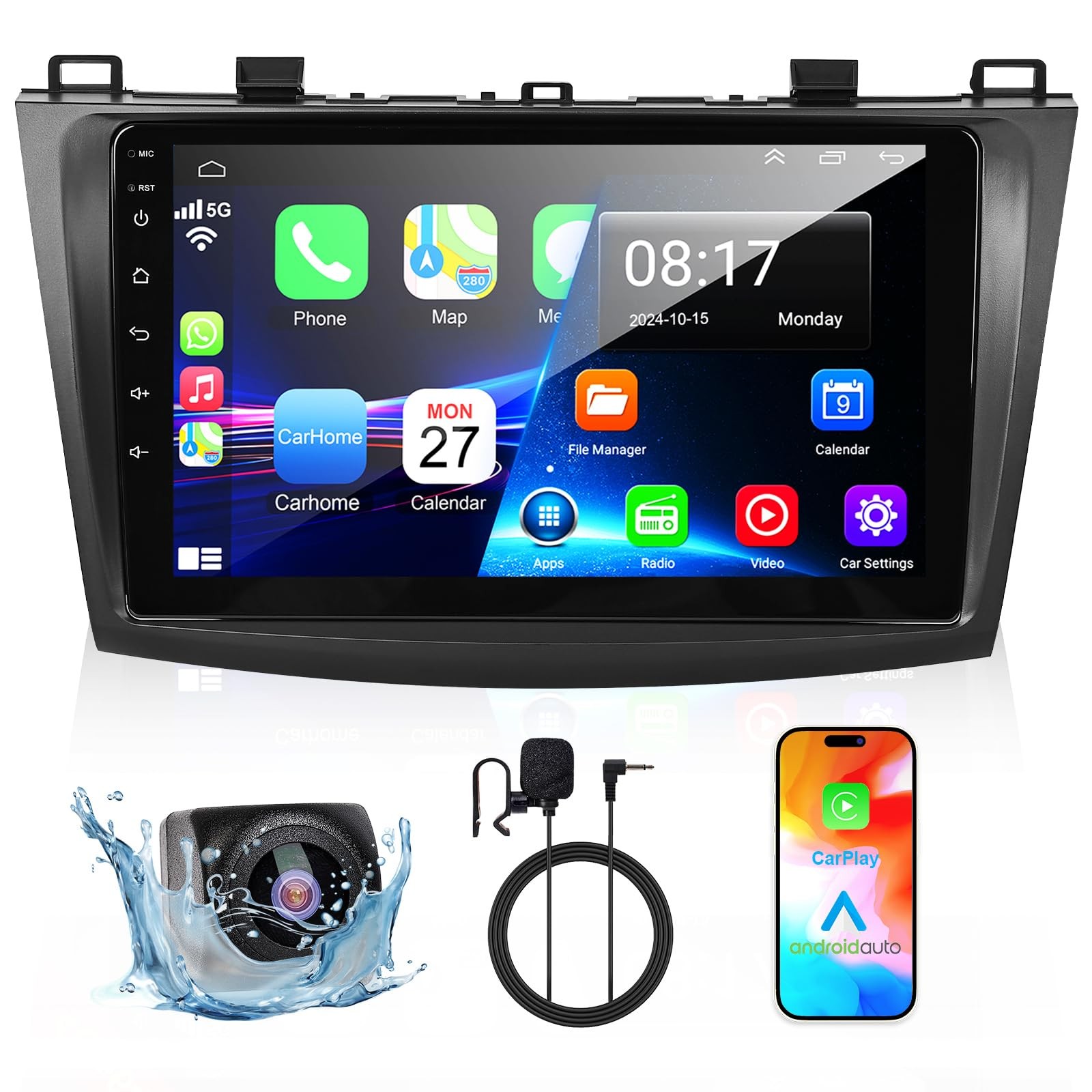 4+64GB Car Stereo CarPlay Android13.0 Radio 9″ GPS BT5 FM for Mazda 3 2010-2013