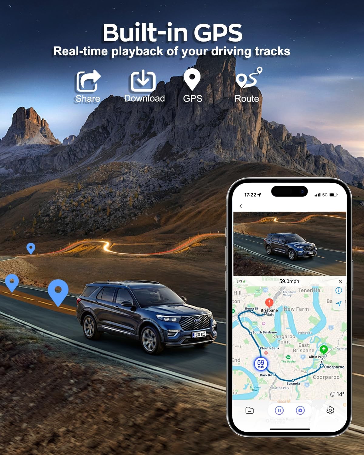 4K Dash Cam 360° View 4-Channel Front Rear Camera, Built-in 5GHz Wi-Fi, GPS, Nig