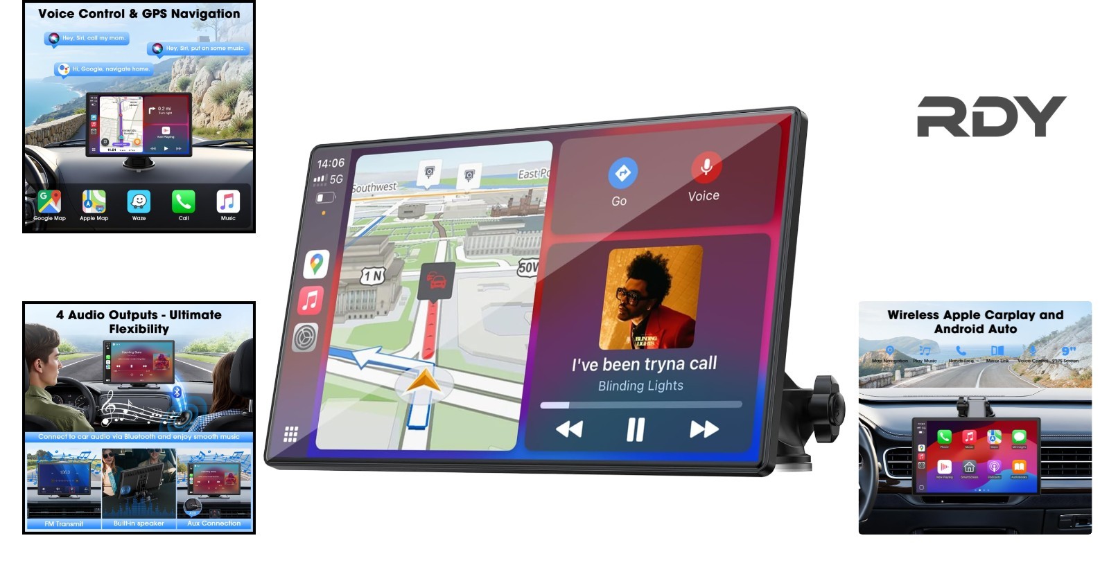 Portable 9” HD Carplay Screen with Voice Control & Bluetooth for Safer Driving