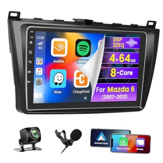 8 Core 4+64G Car Radio for Mazda 6 2007 2008 2009 2010 2011 2012, 9″ Touch