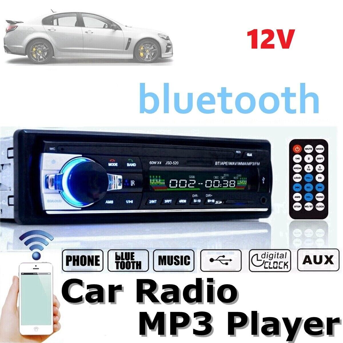 Car Radio Stereo 1Din Bluetooth FM Audio MP3/USB/SD/AUX In-Dash Player JSD-520