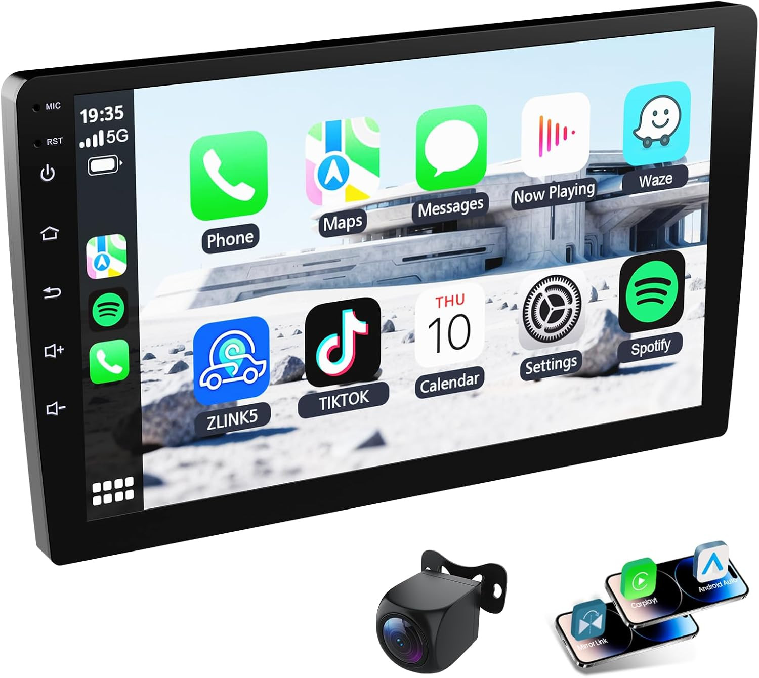 9 Inch Double Din Car Stereo with Wireless Carplay & Android Auto, GPS Navigatio