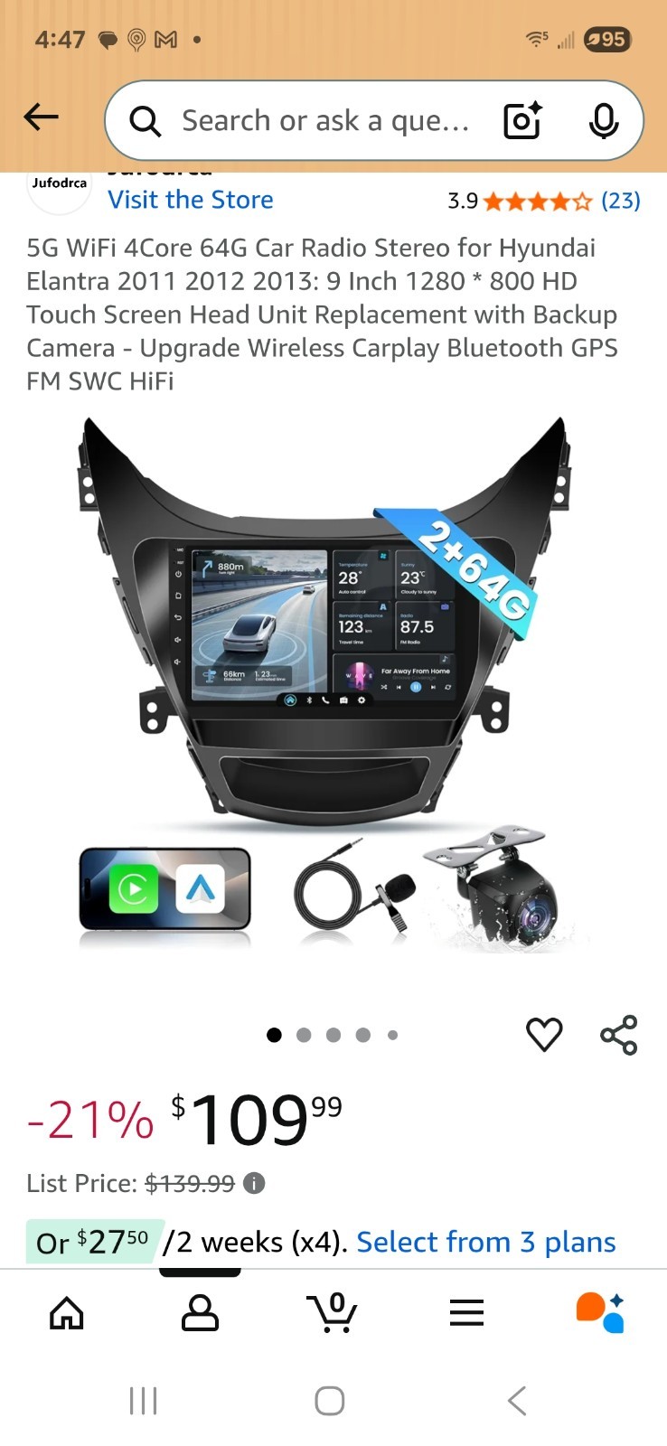 Hyundai Elantra 2011-2013:9 Inch Screen Head Unit Replacement with Backup Camera