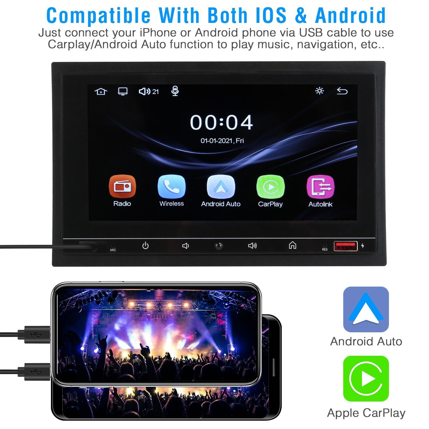 7″ Wireless Car MP5 Player 1080P Video Stereo Audio FM Radio Aux/USB Input