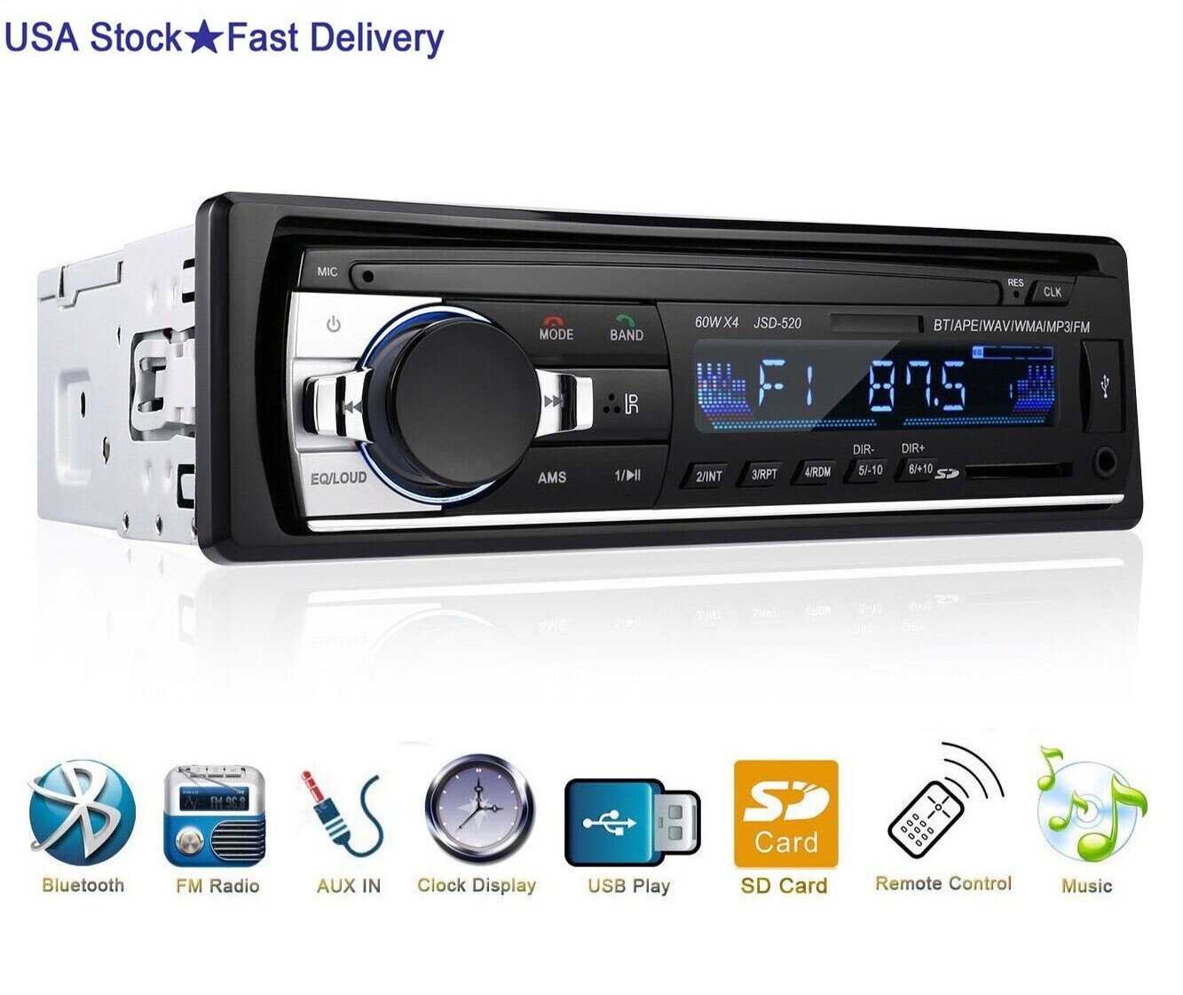 Bluetooth Car Stereo In-Dash FM Receiver SD MP3 Radio Player 1 Din Hands-free US