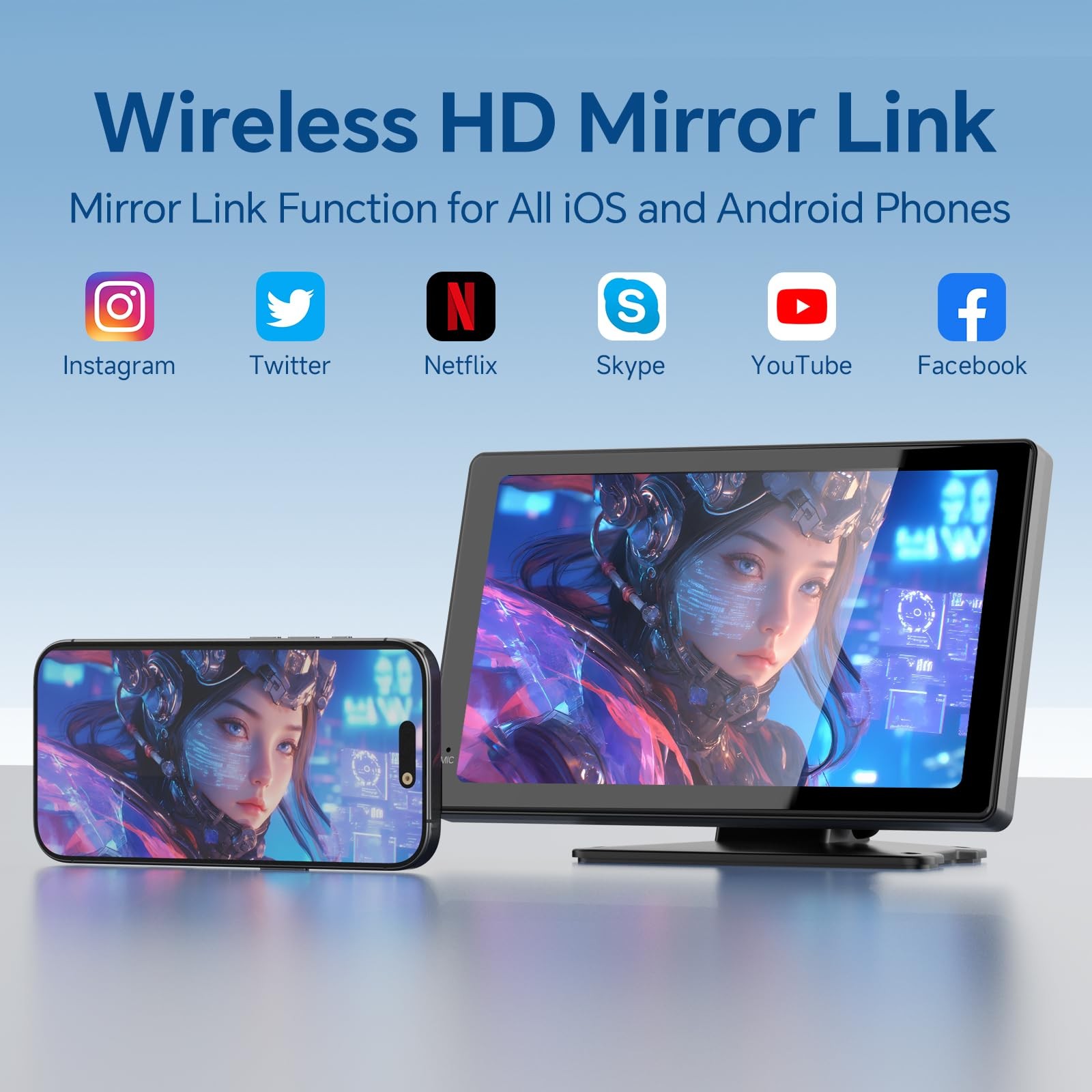 Estéreo Inalámbrico Para Coche Pantalla Táctil HD 7″ con CarPlay y Android Auto