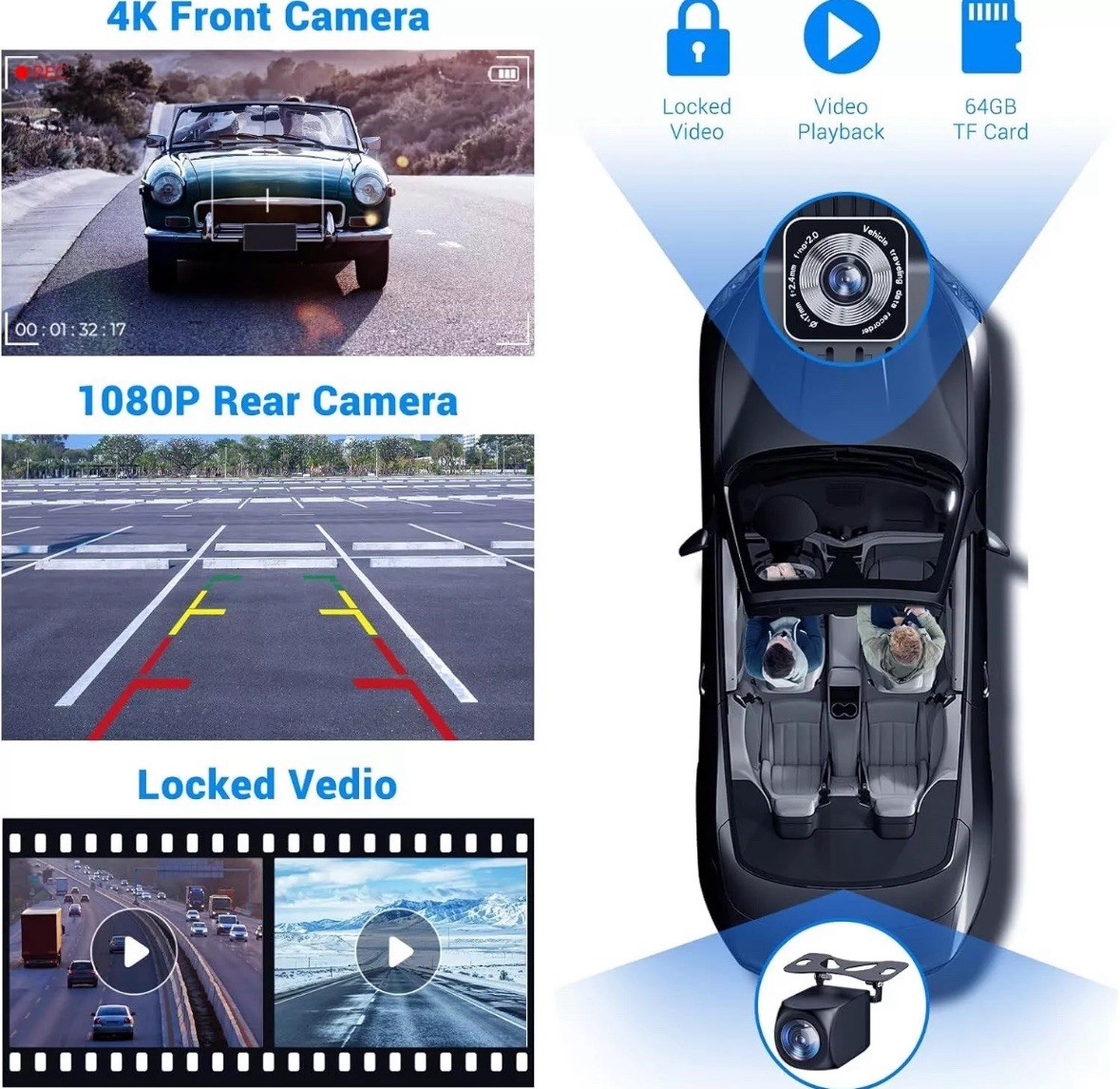 Wireless Carplay Touchscreen 4K Dash Cam, 9″ Portable Apple Carplay Android Auto