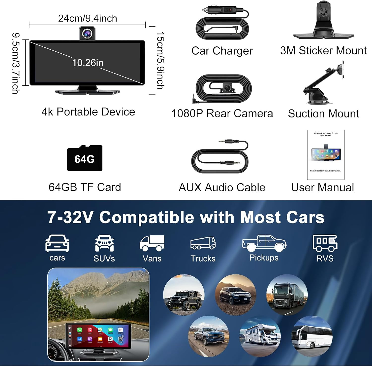 Carplay Screen for Car,10.26″ HD Car Stereo for Apple Carplay & Android Auto -Wi
