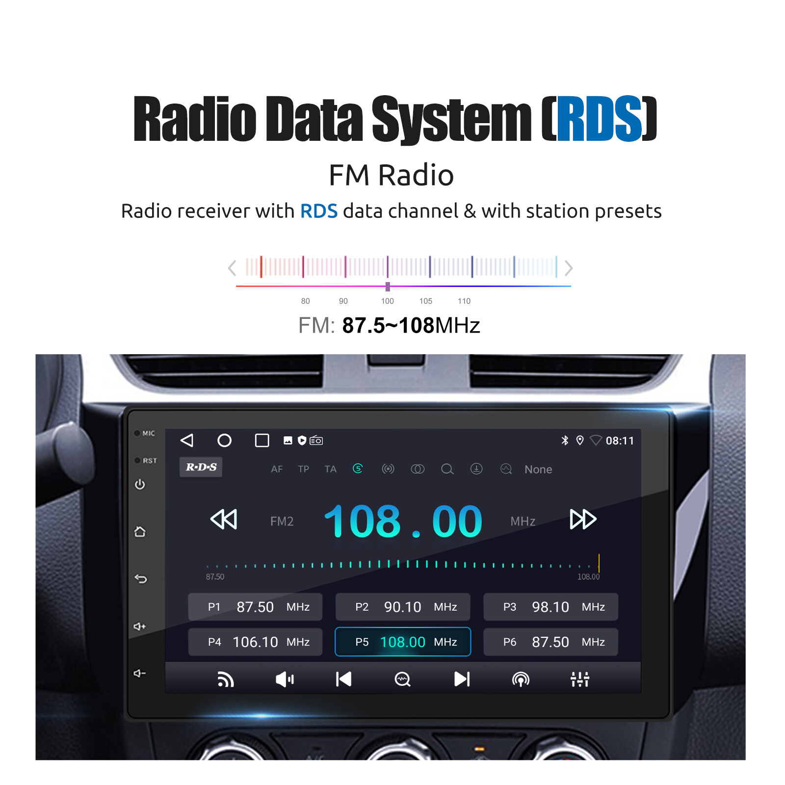 7″ 2 DIN 4G+64G Android 14 Car Stereo Apple Carplay Radio GPS NAVI Wifi Camera