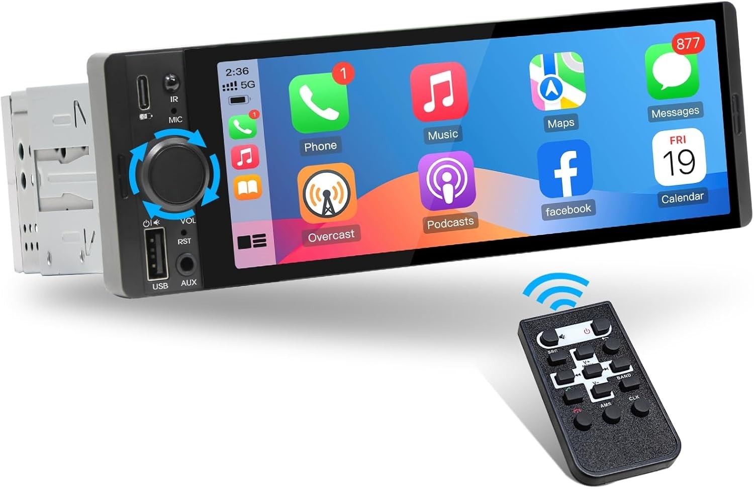 Bluetooth 5.3 Single DIN Car Stereo – CarPlay, Android Auto & Voice Control