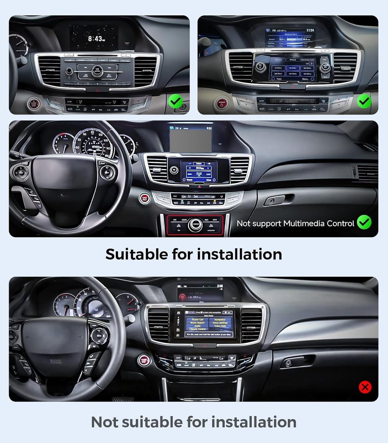 11.5″ Car Stereo for Honda Accord 2013-17 w/ CarPlay & Android, Touchscreen