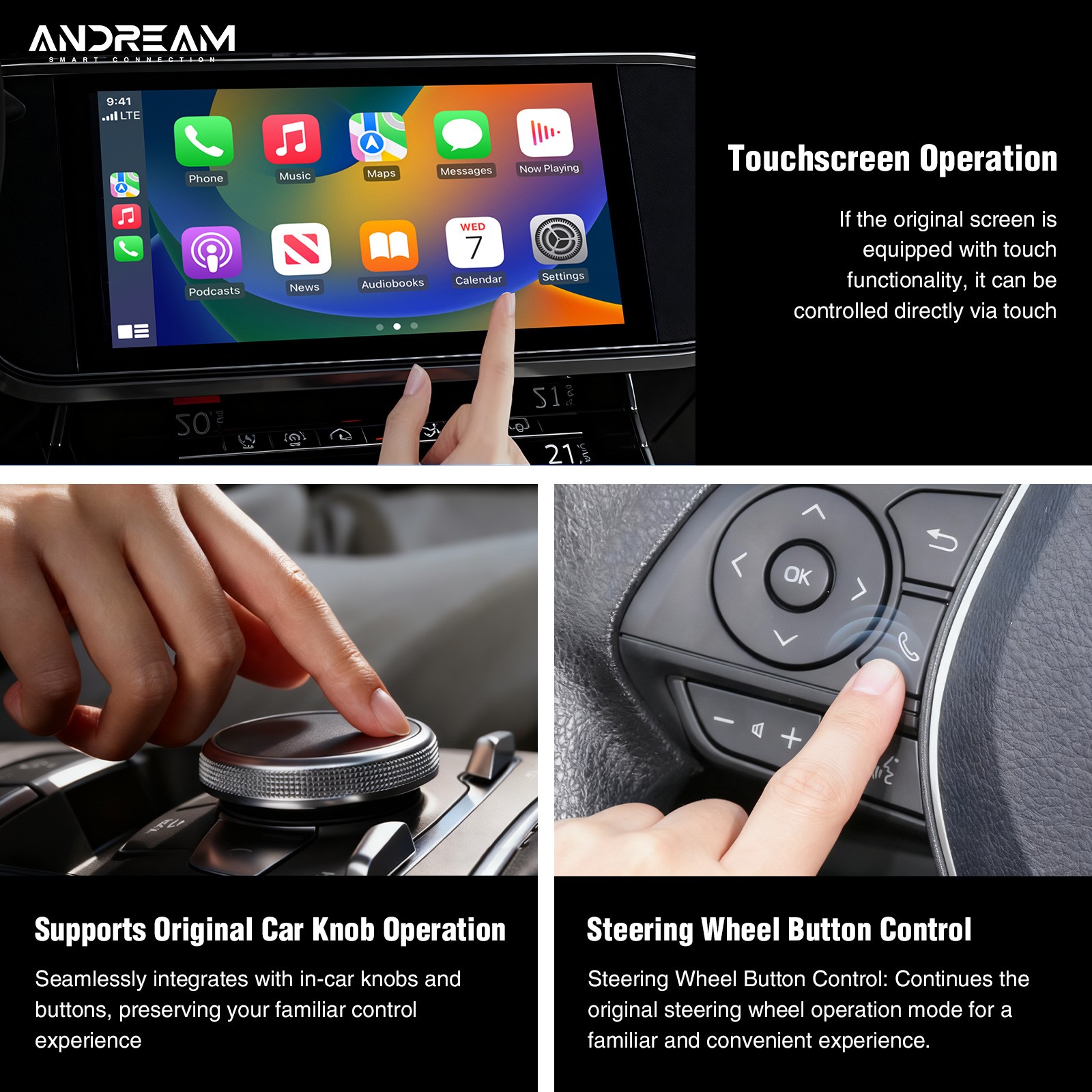 ANDREAM 2-in-1 Wired to Wireless CarPlay & Android Auto Adapter, Plug & Play