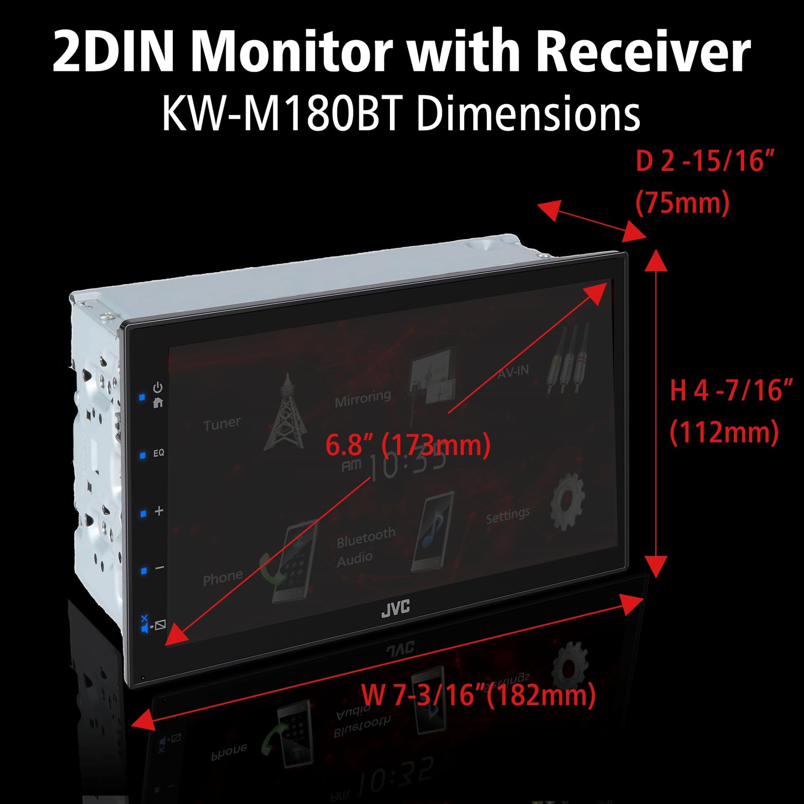 JVC KW-M180BT Double DIN 6.8″ Screen Bluetooth USB Multimedia Stereo Receiver