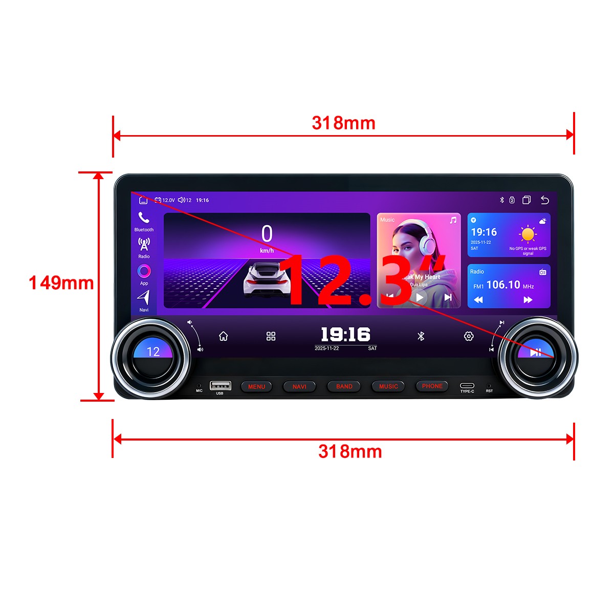 12.3” Android 15 8+128GB Car Radio Stereo 4G Lte DSP Carplay Screen GPS Navi BT
