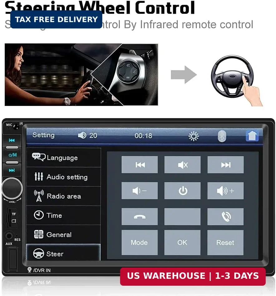 Camecho Car Radio Double Din Car Stereo 7″ LCD Touch Screen in-Dash Head Unit wi