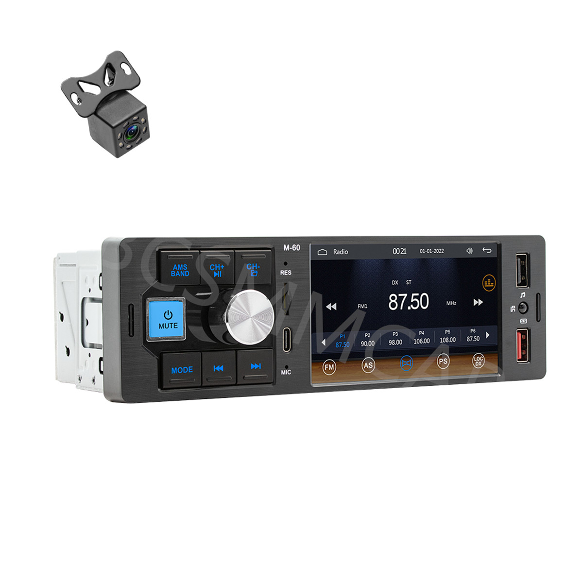 1Din Car Stereo Bluetooth FM Radio TF AUX USB Type C Charging W/8LED Rear Camera