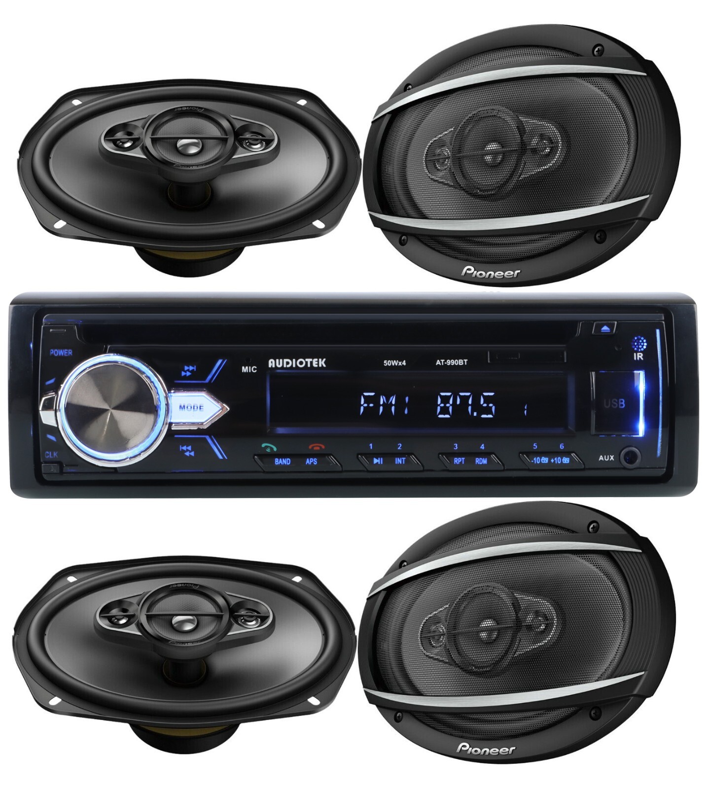 Audiotek AT-990BT Digital Media CD Receiver + 4x Pioneer TS-A6977S 6×9″ Speakers