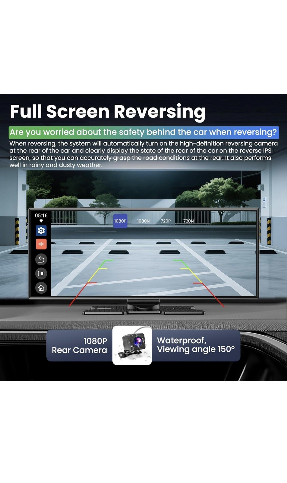 Largest 11.5 inch Wireless CarPlay Screen for Car,Built-in N black
