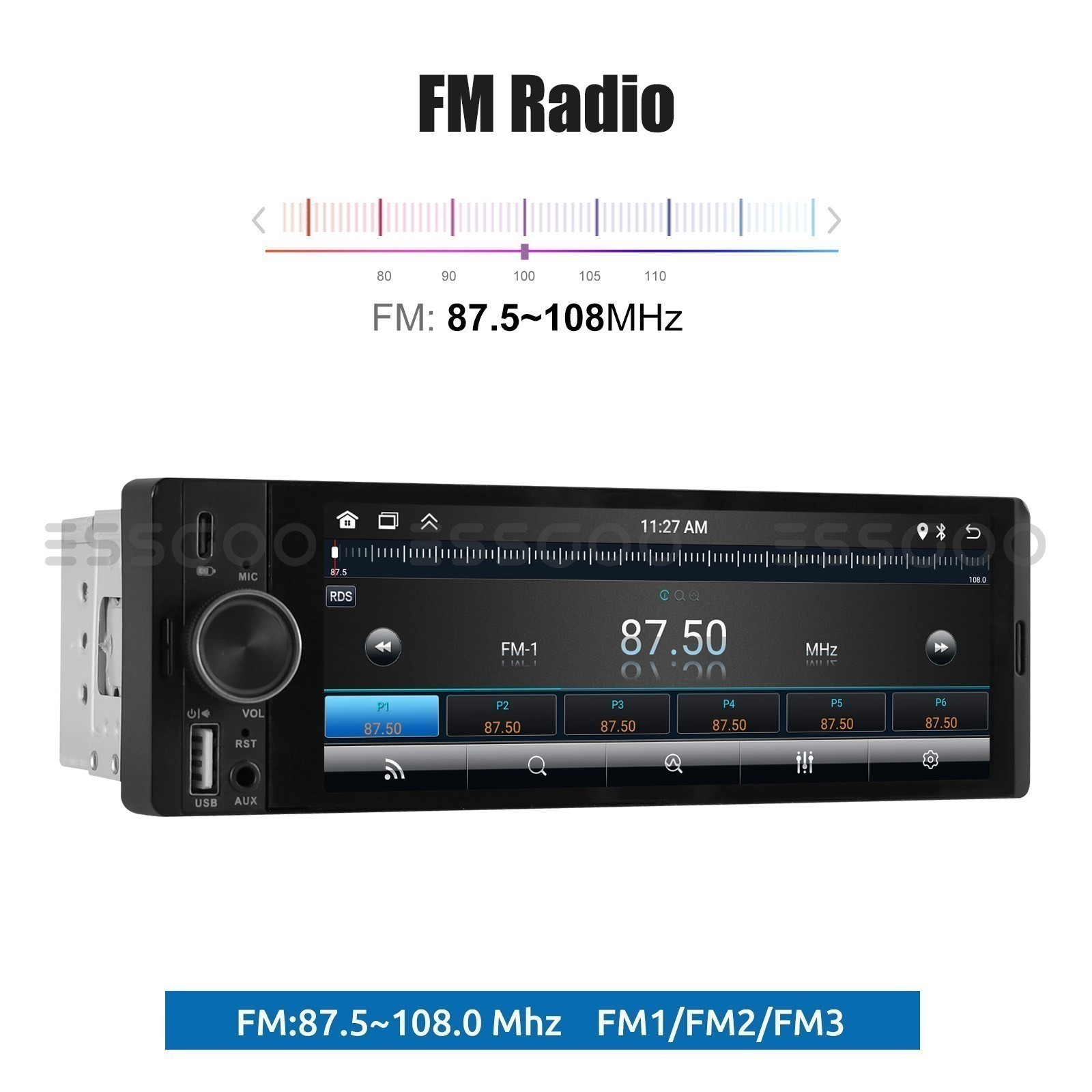 6.36″ Single 1DIN Apple CarPlay Android Auto Car Radio Stereo MIC USB SWC+Camera