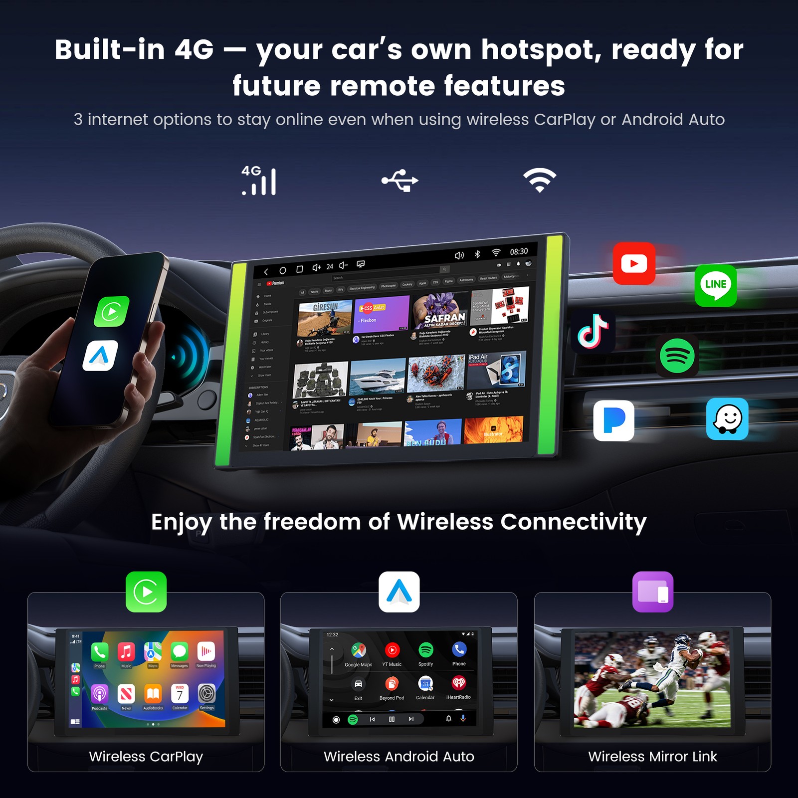 Double Din 12.5″ Screen Agentic AI Android 13 Car Stereo GPS 8 Core 4+64G 4G LTE