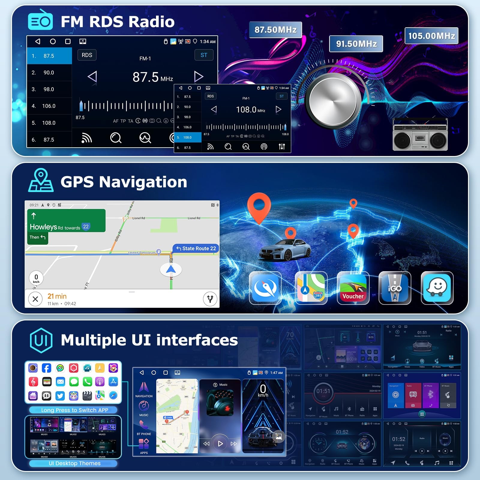 9″ Touchscreen Wireless Carplay Android Auto Stereo for 2007-2012 Ford Escape