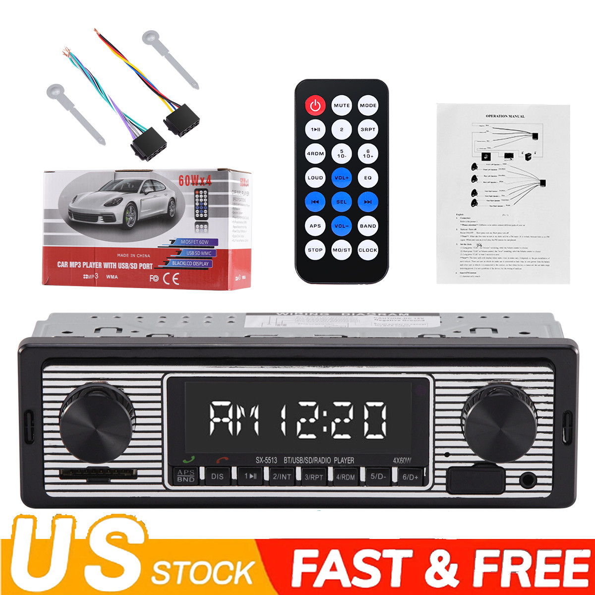 Vintage Classic Car Bluetooth FM Radio Stereo Audio Receiver MP3 Player USB AUX
