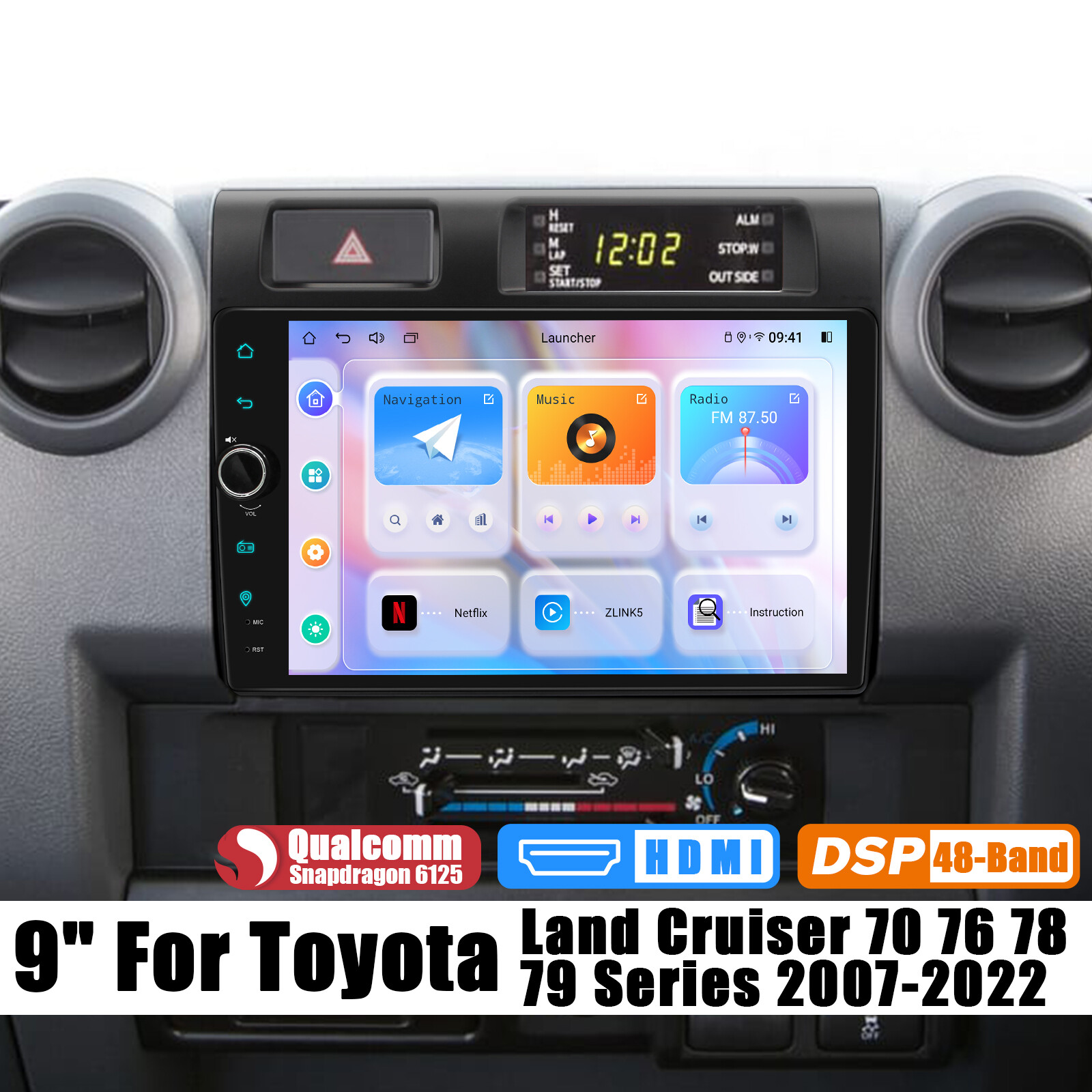 9inch CarPlay Android 12 Stereo For 2007-2022 Toyota Landcruiser LC 70 79 Series