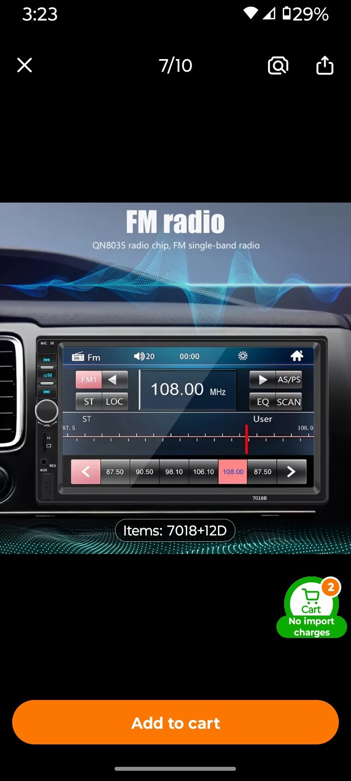 7″ Double 2 DIN Car MP5 Player Bluetooth Touch Screen Stereo Radio With Camera