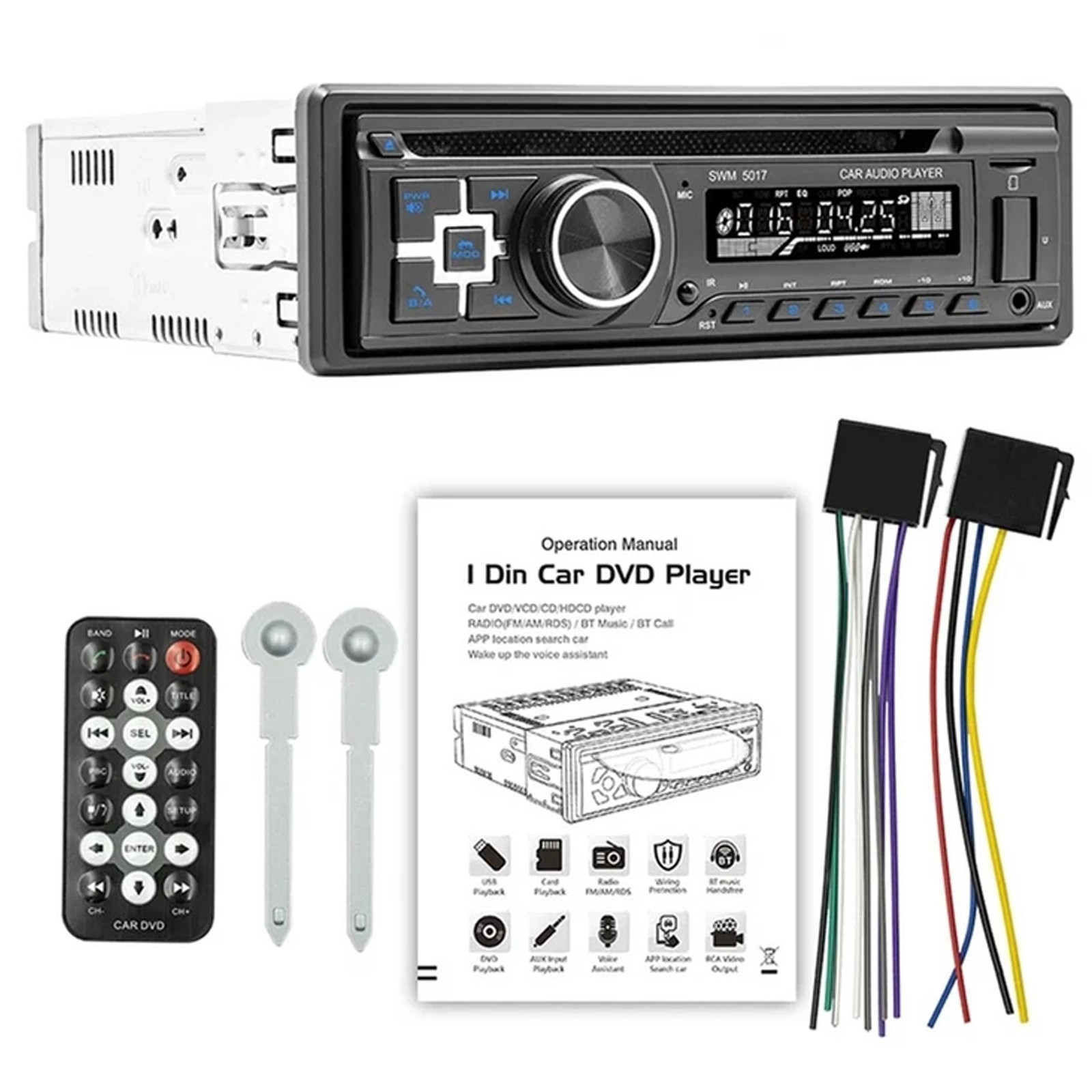 Single 1 Din Car Radio Bluetooth CD/DVD Stereo FM Player MP3 USB TF AUX Headunit
