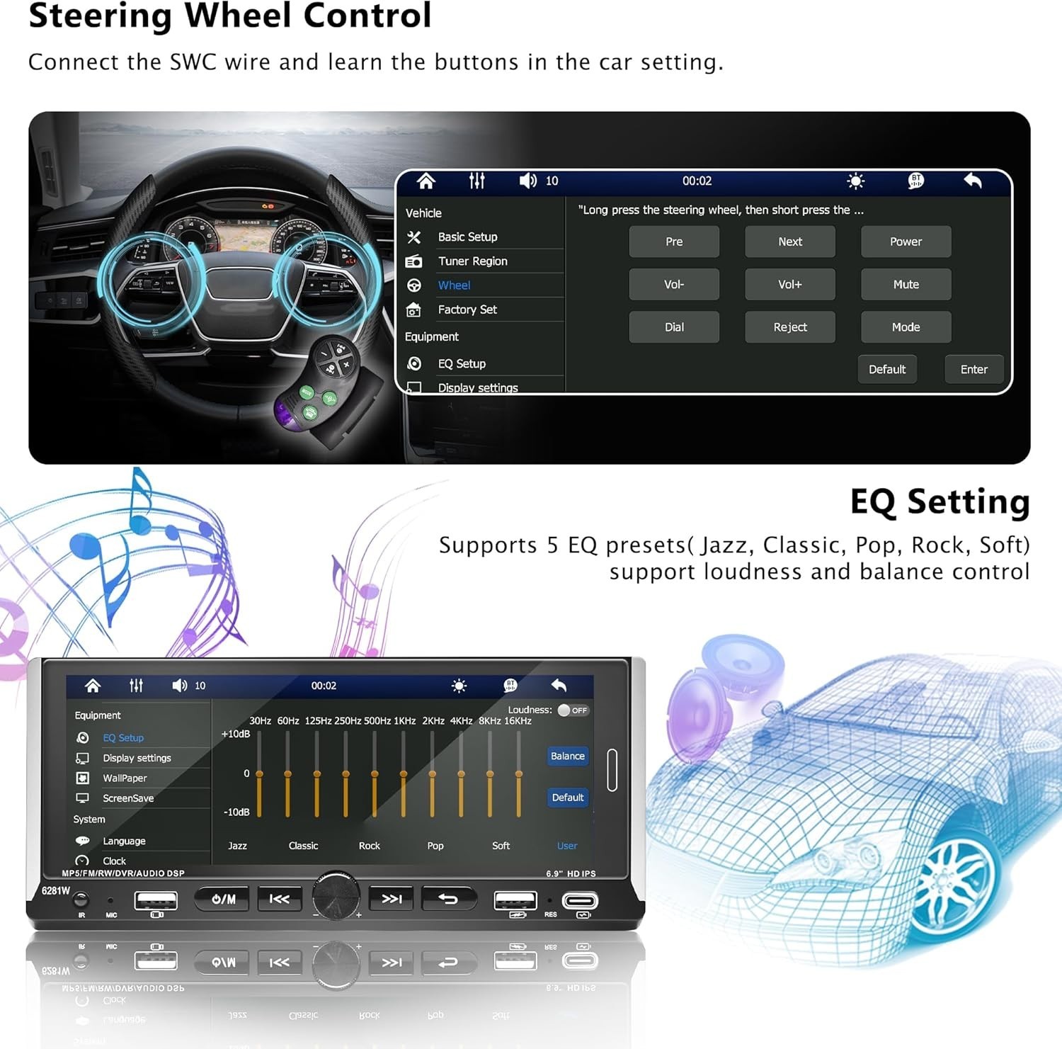 Wireless CarPlay and Android Auto Car Stereo with Night Vision Backup Camera