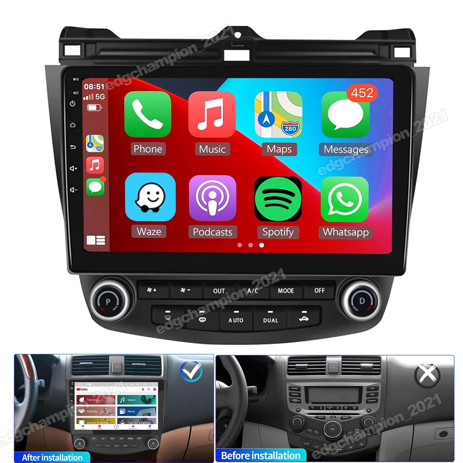 10″ For Honda Accord 7th 2003-2007 CarPlay Car Stereo Radio GPS Wifi Android 13