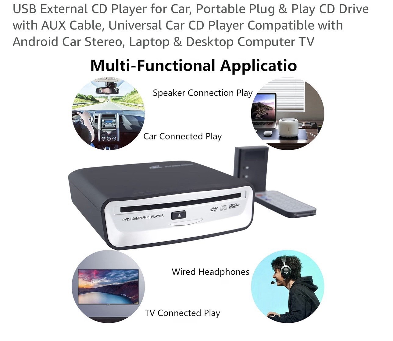 Universal External Car CD Player Machine USB CD Player for Car