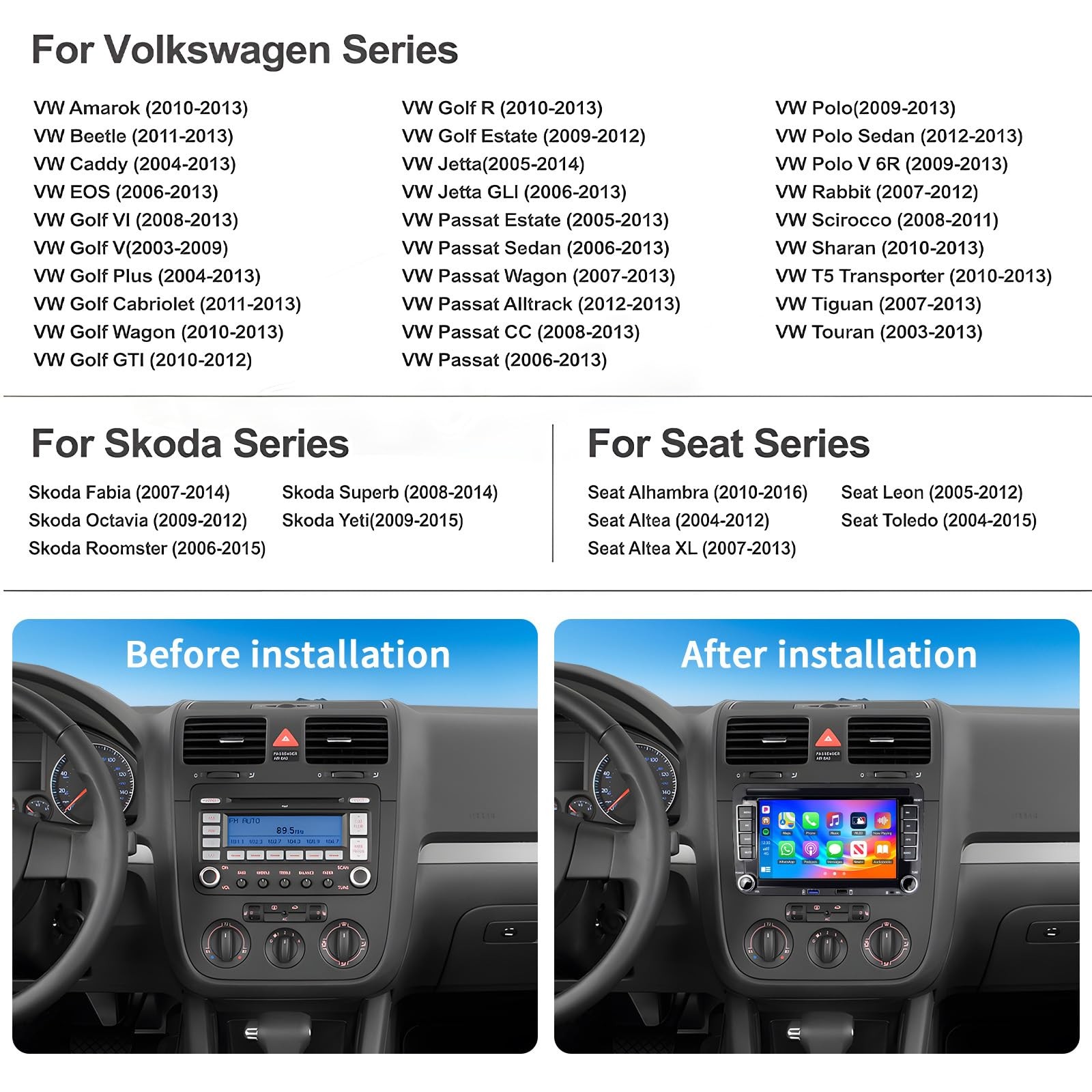 Unitopsci 2G32G Wireless Carplay Car Radio For Vw Volkswagen Passat Seat Golf