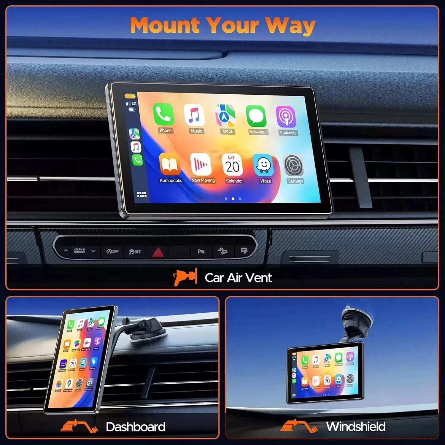 New 7″ Touch Screen BT Wireless Apple Carplay Android Auto Portable Car Stereo