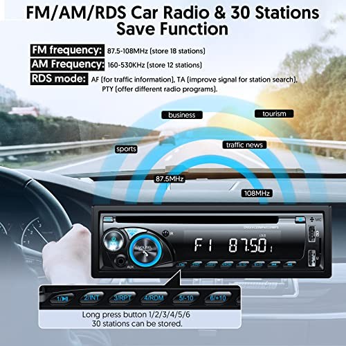 Car Radio Bluetooth with CD DVD Player, Single Din FM/AM Car Stereo Multicolor