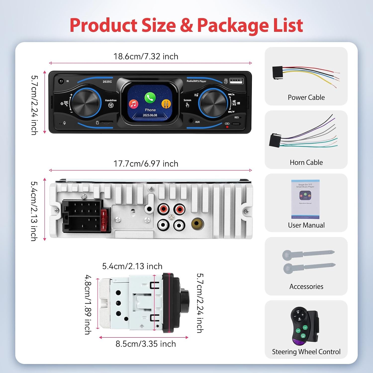 Single 1 DIN Car Stereo Radio Bluetooth MP3 Player AUX USB FM Audio Receiver