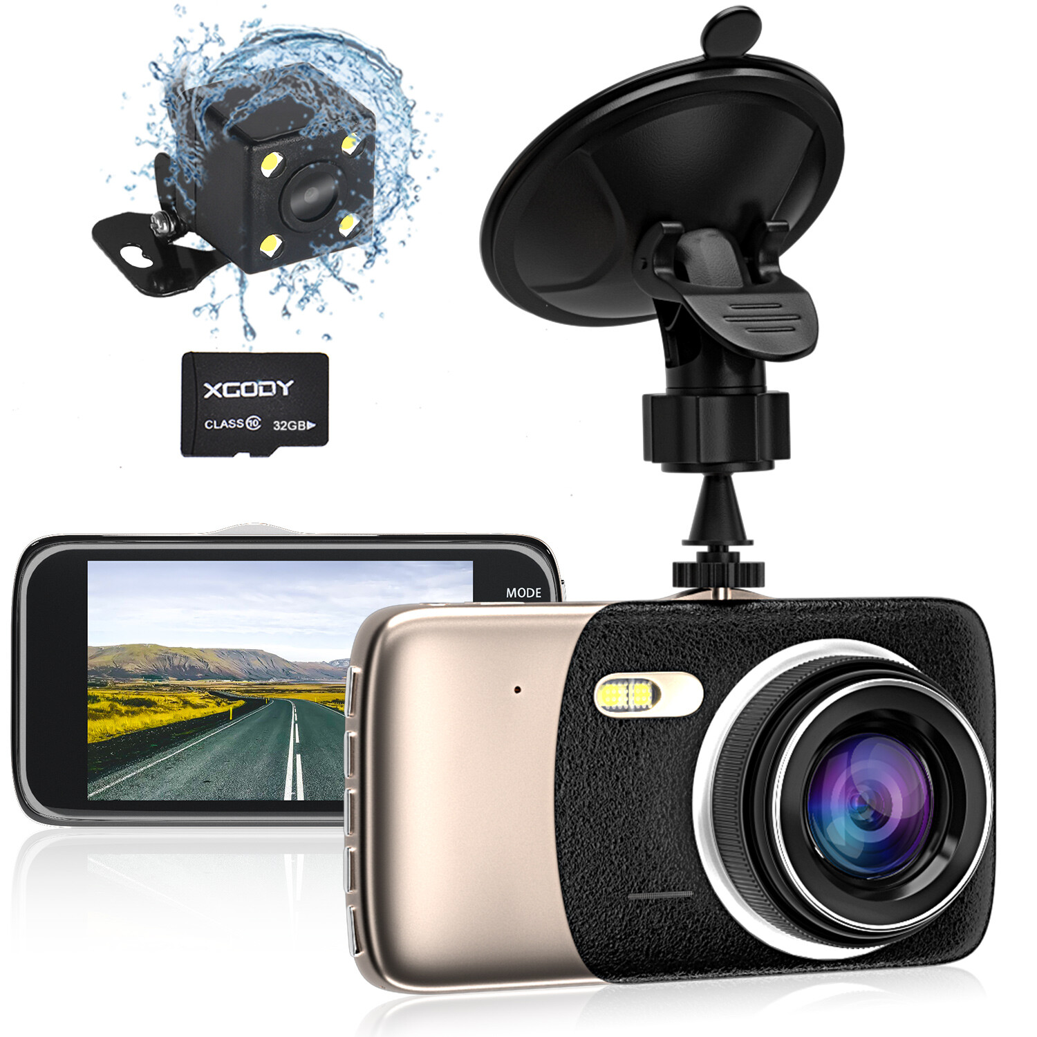 XGODY 4″ Dash Cam Car DVR Front Rear Camera Video Recorder G-sensor Night Vision