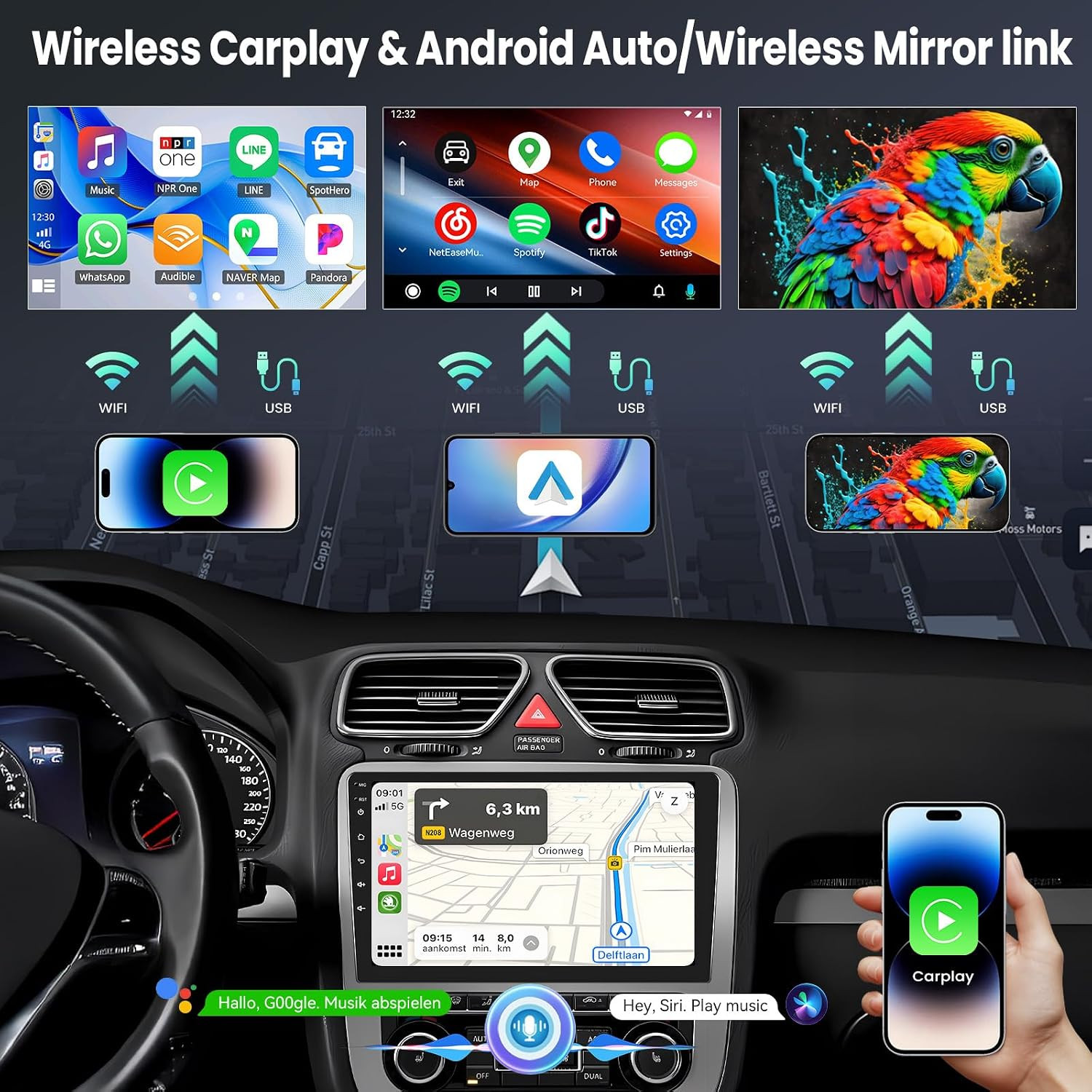 【8-Core 6G+128G】 10.1 Inch HD Car Radio Carplay Screen for Car with 5Gwifi,Doubl