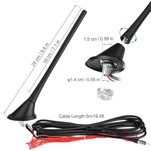 Car Stereo FM AM Radio Antenna, Universal amplified antenna with 16ft cable