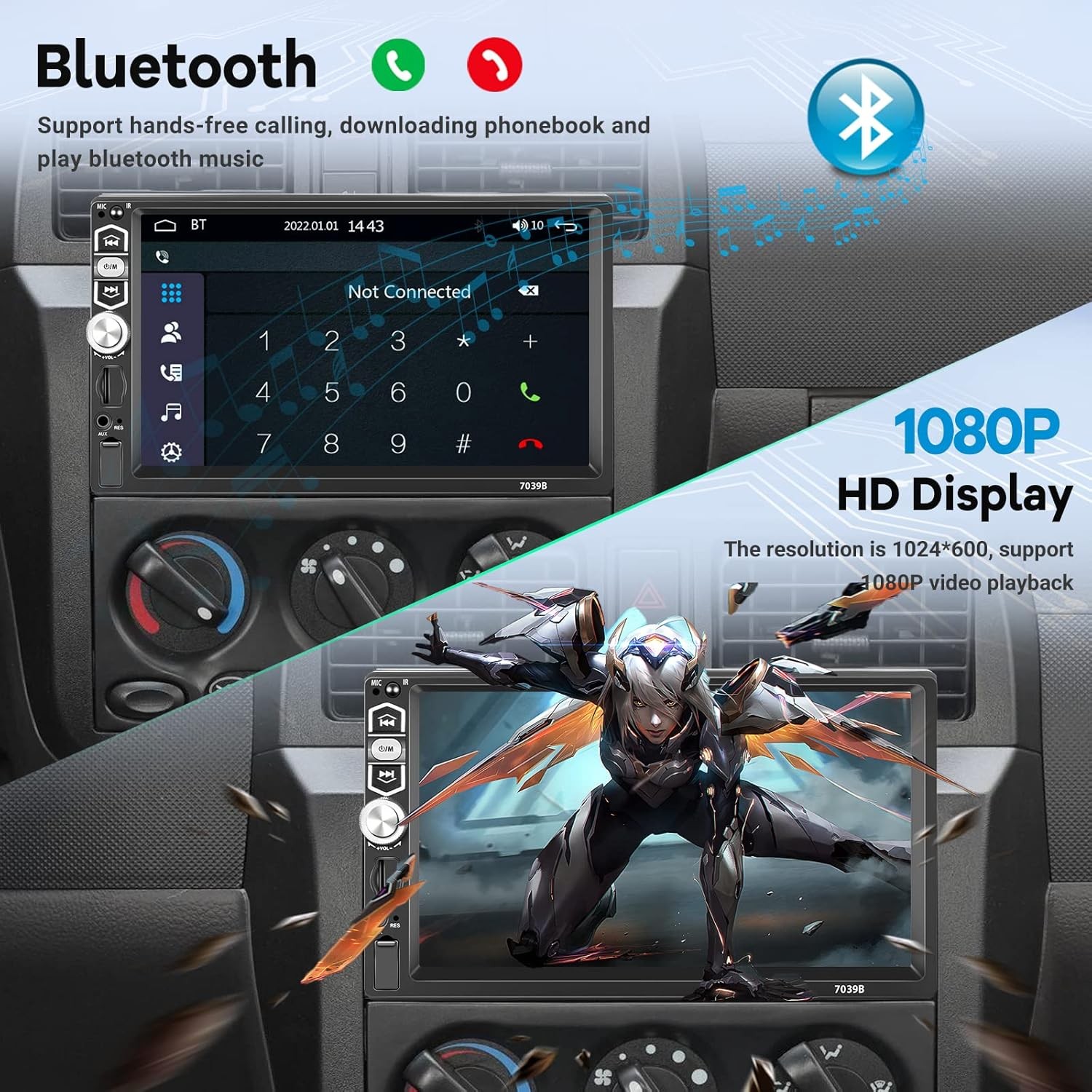 1 Din Radio Estereo De Pantalla Para Coche Carro Tactil Carplay Android IOS +Cam