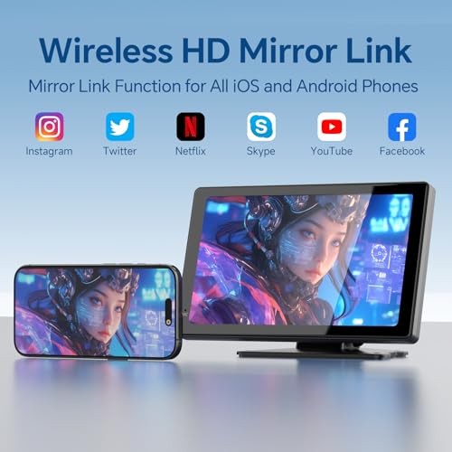 7″ HD Touch Screen Car Stereo, Portable Wireless CarPlay and Android Auto,