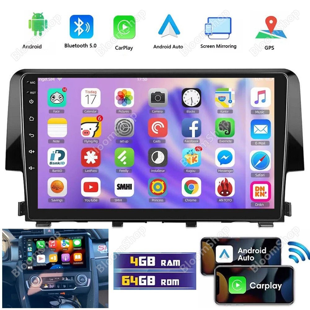 FOR HONDA CIVIC 16-20 ANDROID 15 CAR STEREO RADIO GPS WIFI APPLE CARPLAY 9″ 64GB