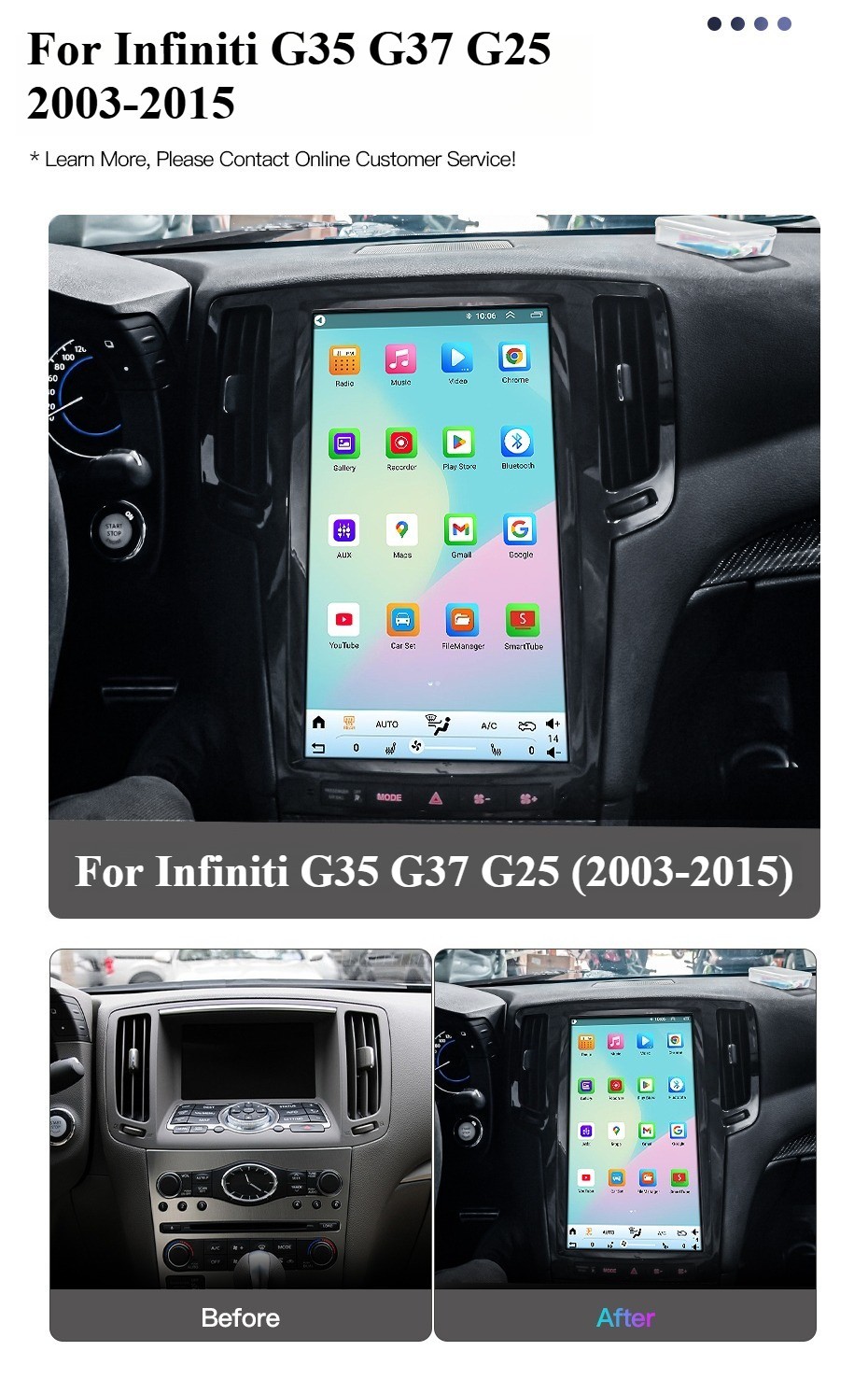 13.8″ For Infiniti G25 G35 G37 2003-2015 Car Radio Player Stereo Gps Navig 64GB