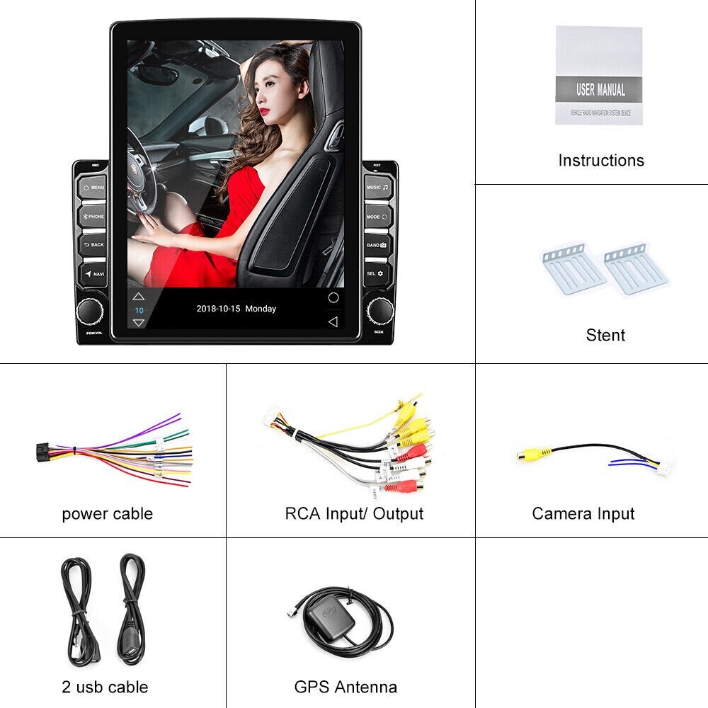 2 Din Android 9.1 9.7″ Large Vertical screen Car Stereo Radio GPS Navi Bluetooth