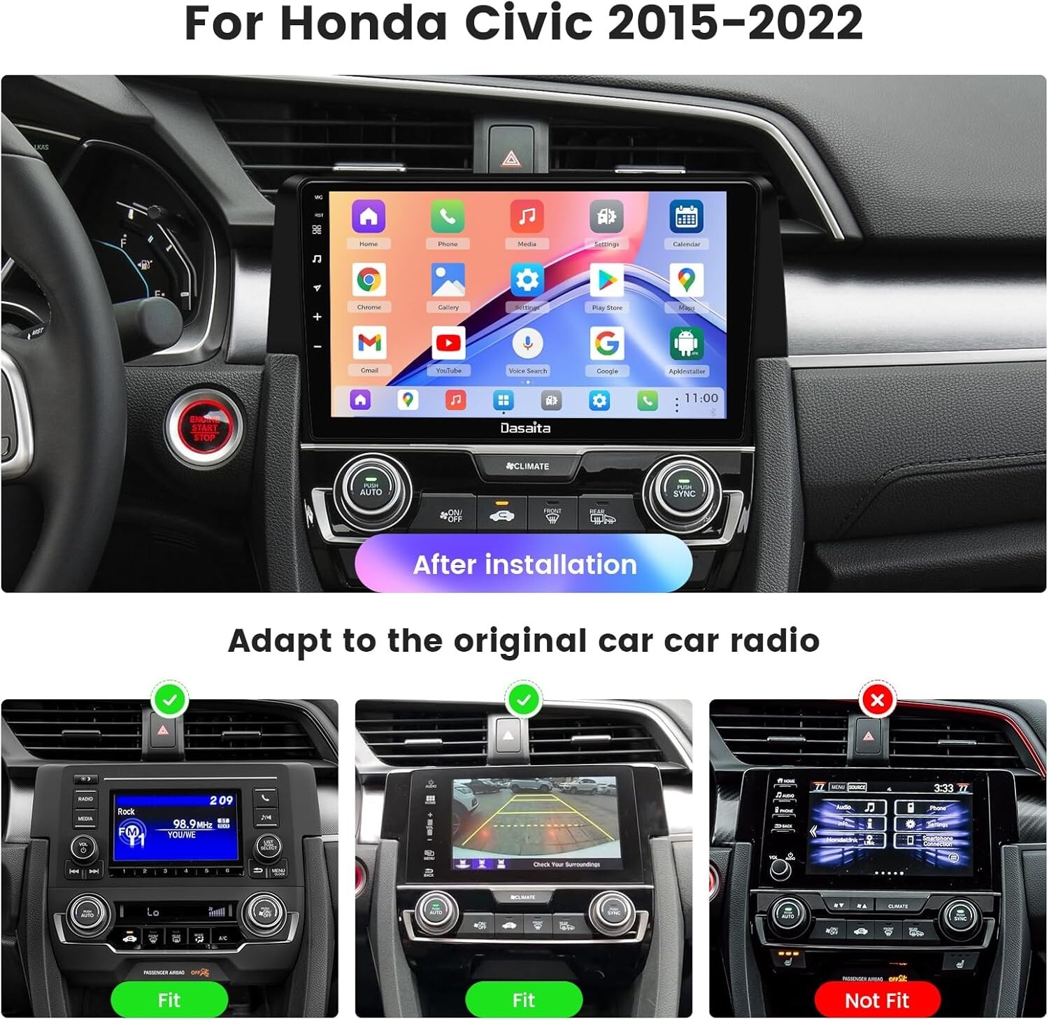 Dasaita 9″ Car Head Unit for Honda Civic 2015-2022 DSP Touch Screen GPS Navi